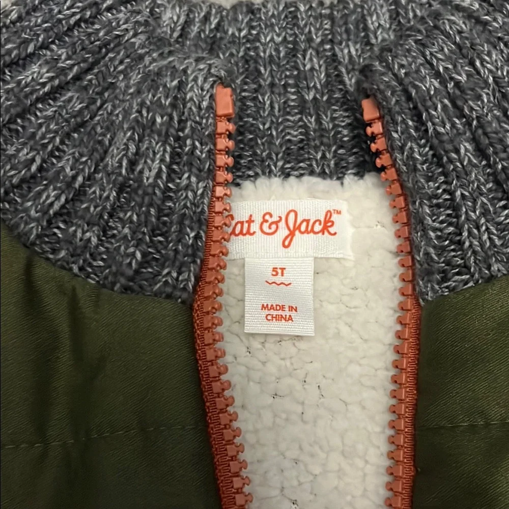 Cat and Jack Green and Gray Boys fleece lined Knit Jacket - Picture 2 of 5